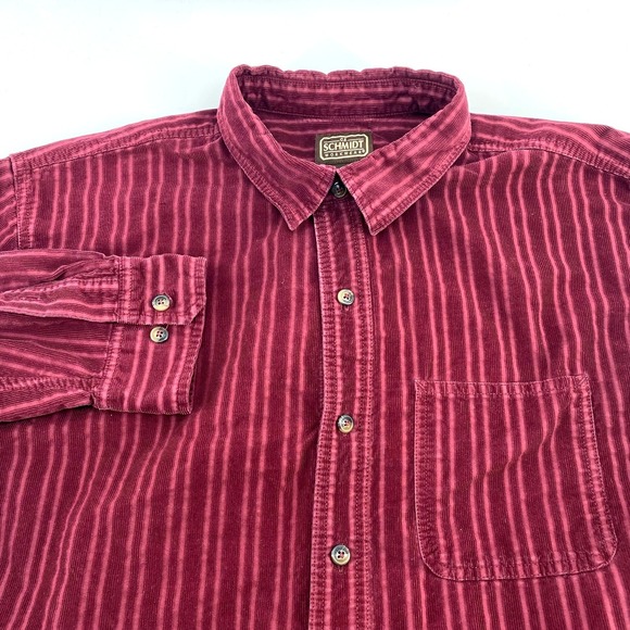 CE Schmidt Workwear Other - Schmidt Workwear Corduroy Striped Long Sleeve Button Up Shirt Mens XL Red Cotton